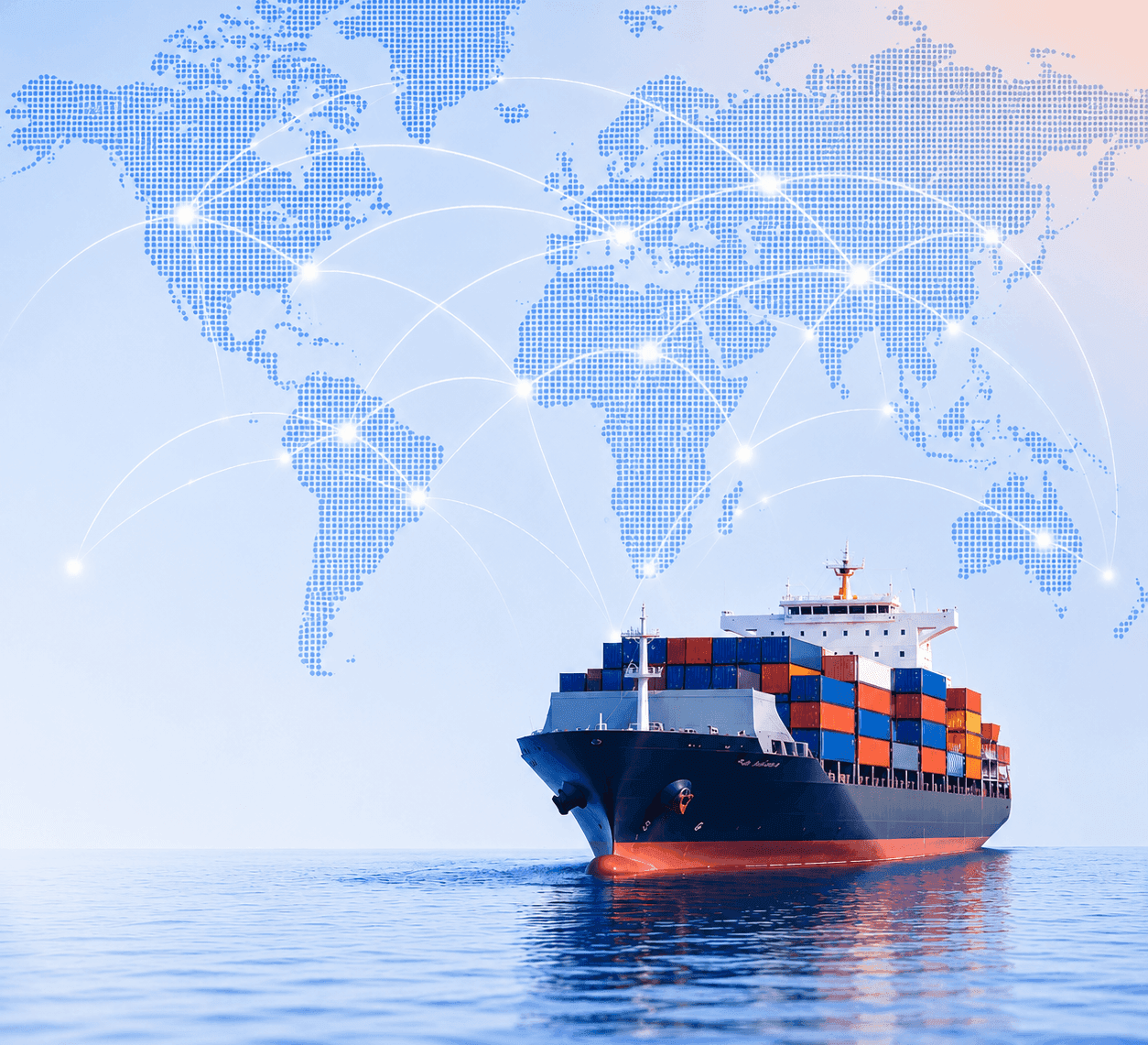 China to India trade route with cargo ship